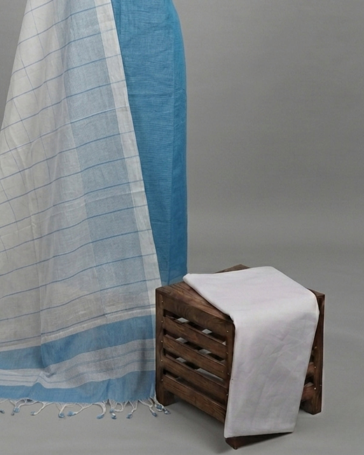 Dark blue and white Mangalagiri cotton stripes fabric from S Fabs, showcasing a traditional woven textile pattern.