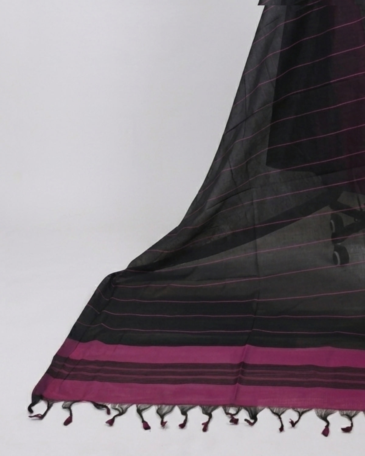 Mangalagiri cotton stripes fabric in deep magenda black by S Fabs, showcasing soft woven material with striped pattern.