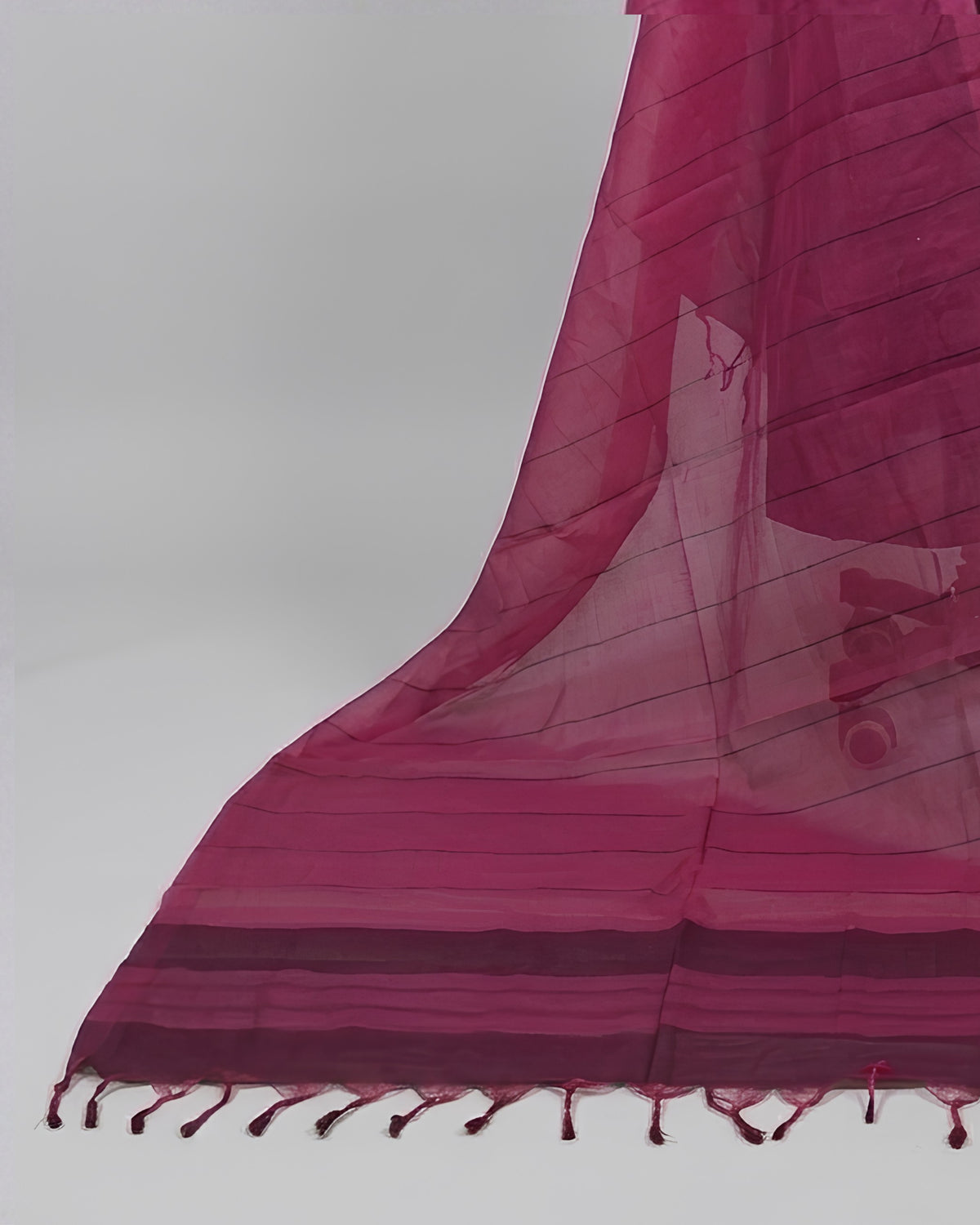 Mangalagiri cotton fabric with pink and deep magenda stripes by S Fabs, showcasing traditional woven textile material.