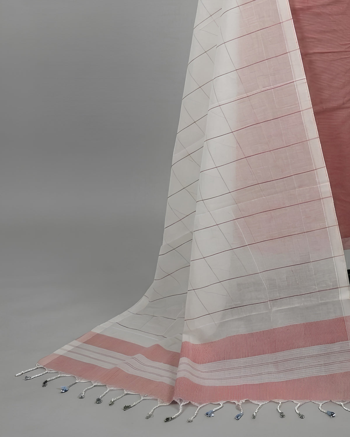 Mangalagiri cotton stripes fabric in dusty rose and white with soft, breathable material from S Fabs.