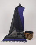 Mangalagiri cotton fabric with indigo blue and black stripes, S Fabs material, showcasing a soft, woven textile pattern.