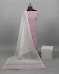 Light pink and white Mangalagiri cotton stripes fabric by S Fabs, showcasing the soft, traditional textile pattern.