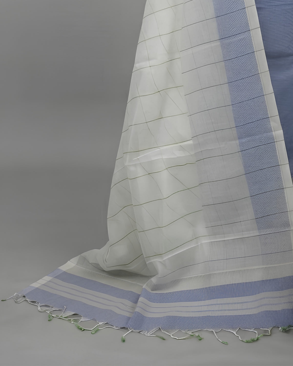 Mangalagiri cotton fabric with blue and white striped pattern by S Fabs, showcasing soft, traditional handloom material.