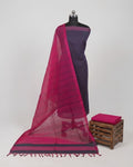 Mangalagiri cotton fabric with navy blue and pink stripes from S Fabs, showcasing the colorful striped material.