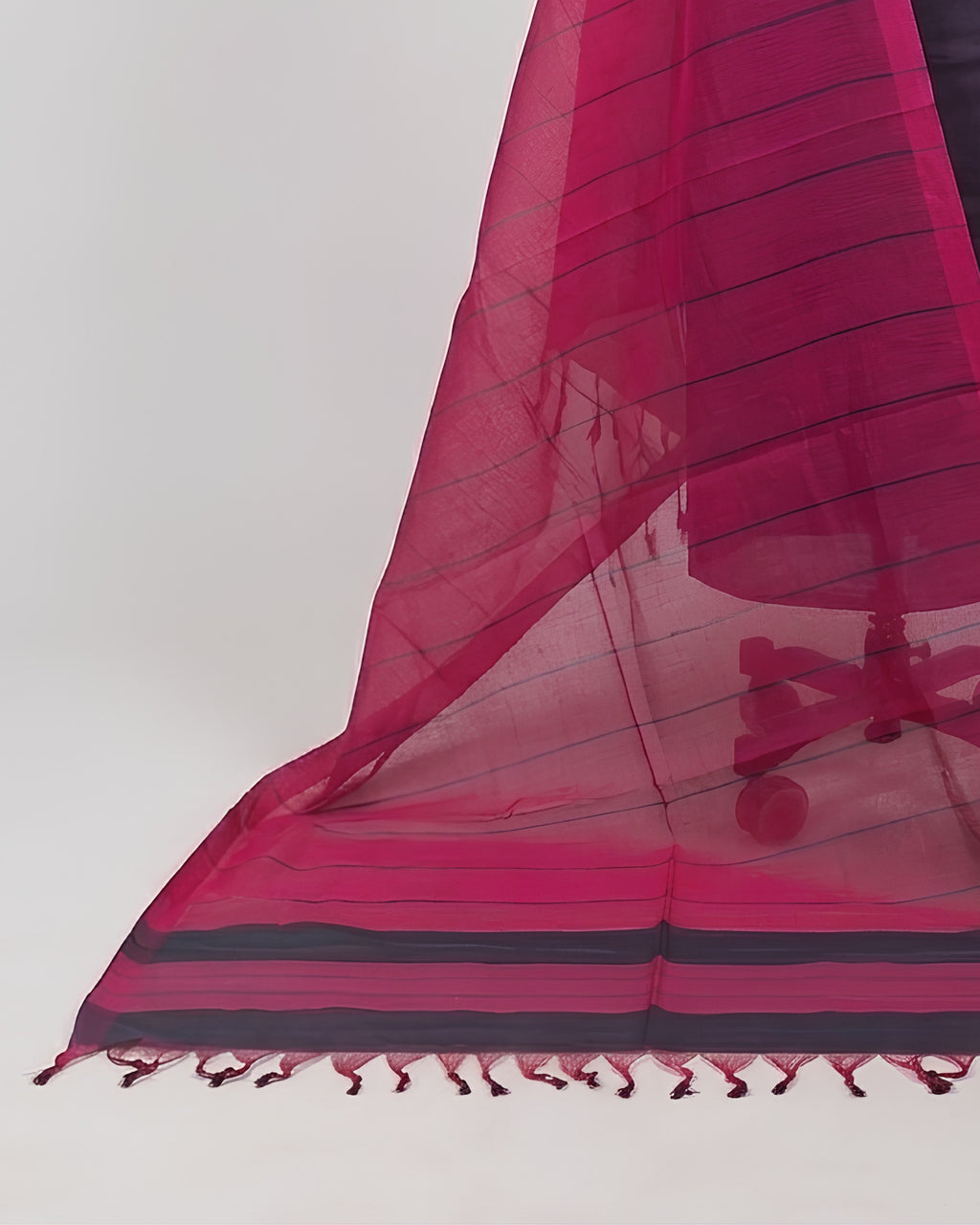 Mangalagiri cotton fabric with navy blue and pink stripes from S Fabs, showcasing the soft, woven textile material.