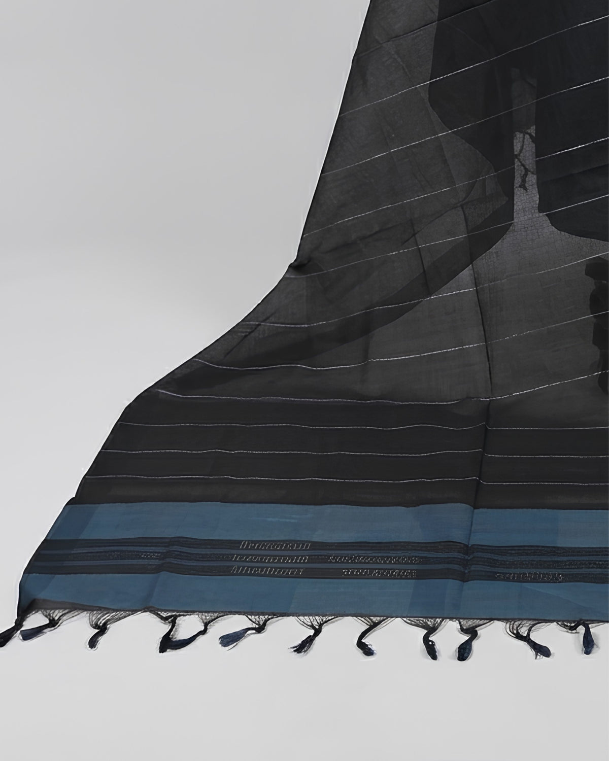 Mangalagiri cotton fabric with teal blue and black stripes, soft material from S Fabs.