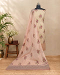 Ivory cream Mul Mul cotton dupatta with dusty pink floral pattern, lightweight material from S Fabs.