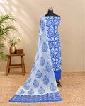 Royal blue Mul Mul Kota dupatta by S Fabs with white floral print, showcasing soft fabric and intricate floral design.