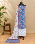 White Mul Mul chiffon dupatta with blue and red floral pattern from S Fabs, showcasing delicate fabric and vibrant floral design.