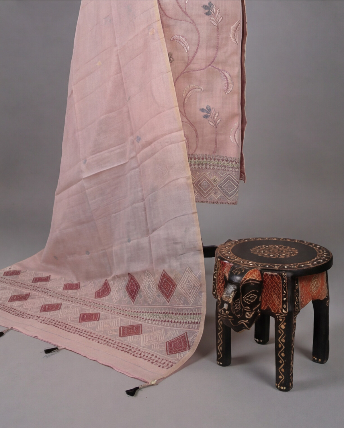 Light peach Premium Chanderi thread by S Fabs, showcasing the fine, smooth fabric material for sewing and embroidery projects.