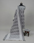 Steel gray PUR Ikkat chudi set made of fabric by S Fabs, shown in a detailed close-up of the material and design.