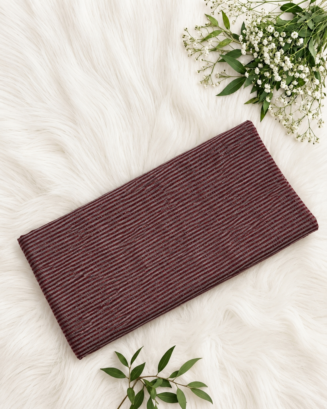 Maroon tissue brocade fabric bottom by S Fabs, showcasing intricate woven pattern and luxurious textured material.
