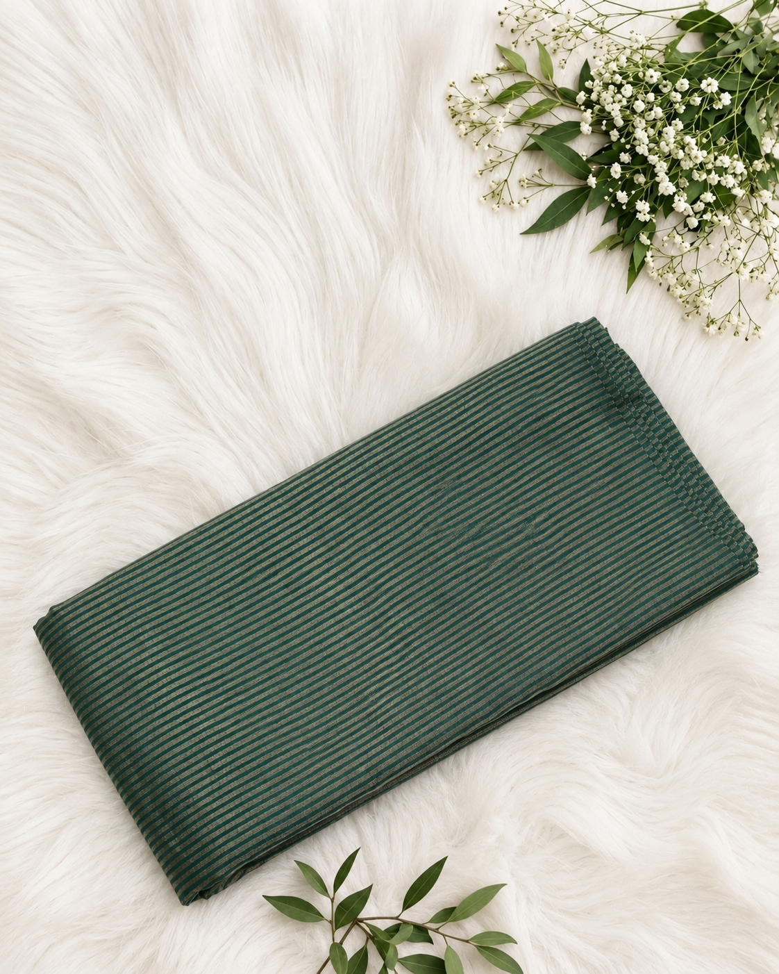 Sage green tissue brocade fabric by S Fabs showing intricate woven pattern and rich texture.