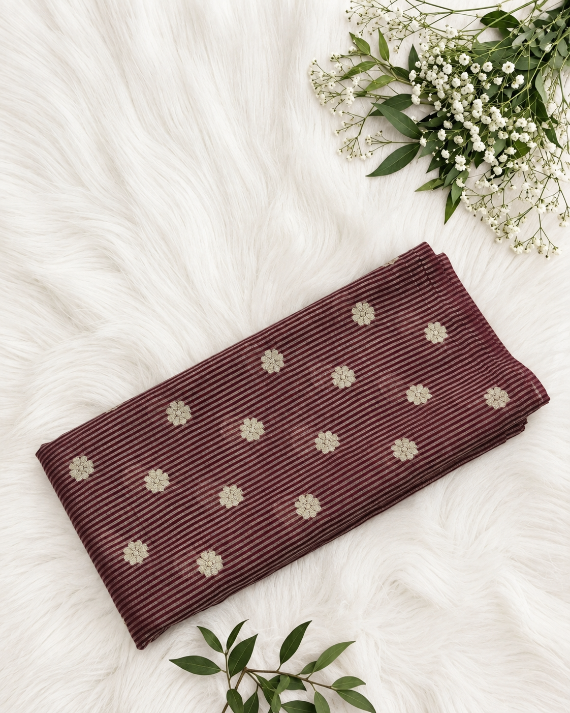 Maroon tissue brocade top by S Fabs showcasing intricate fabric texture and elegant design.