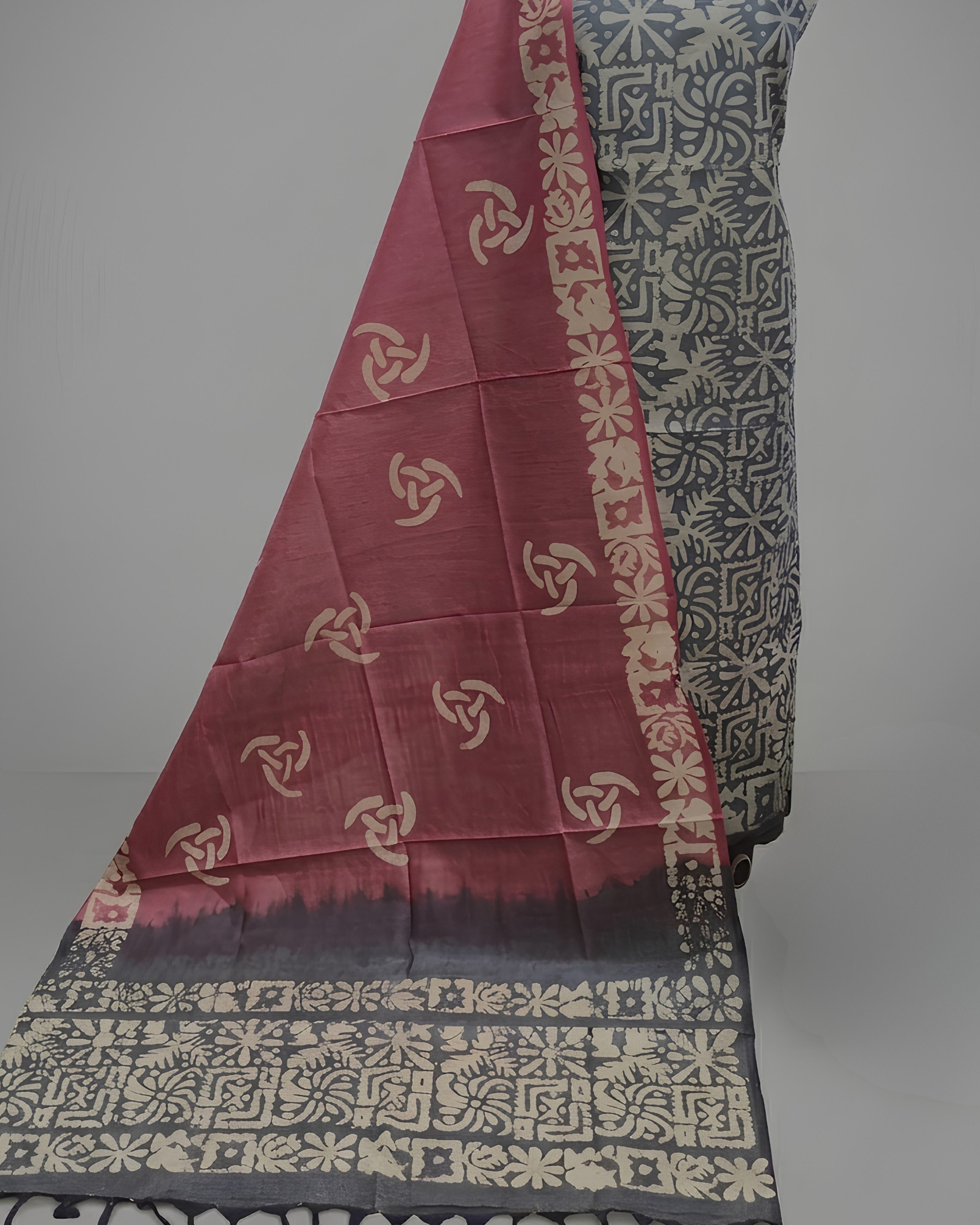 KHADI SILK CRACK BATIK  CHUDI SETS -SLATE GREY WITH  DUSTEY WINE