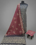 KHADI SILK CRACK BATIK  CHUDI SETS -SLATE GREY WITH  DUSTEY WINE